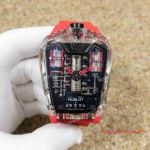 Japan Quartz Replica Hublot Ferrari Transparent Case Red Rubber Watch